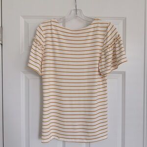 Ann Taylor Factory Short Sleeve Knit Shirt White with Yellow Stripes Small (B)
